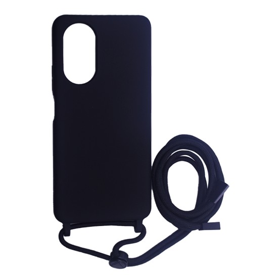 Capa de Silicone com Cordão para  Oppo A58 4g Preto